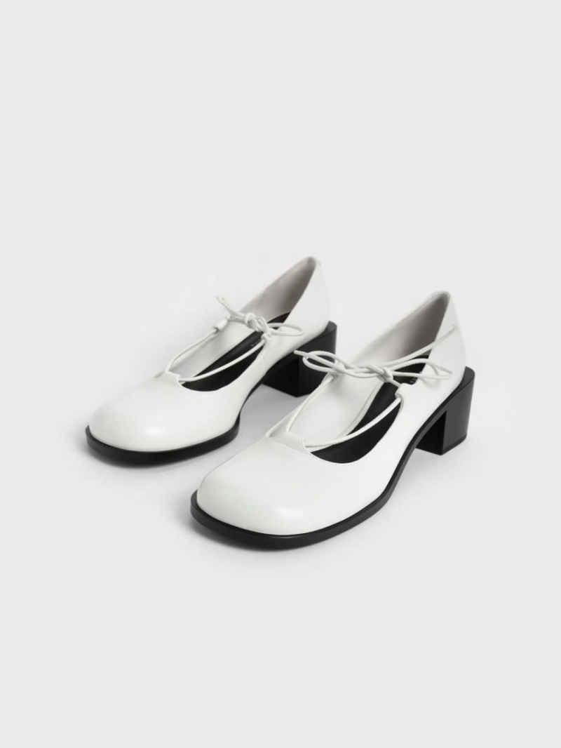 Charles & Keith Ribbon-Tie Mary Jane Pumps Hvite | OICSF5823