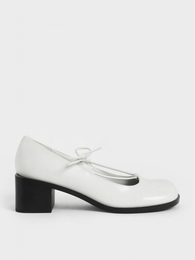 Charles & Keith Ribbon-Tie Mary Jane Pumps Hvite | OICSF5823