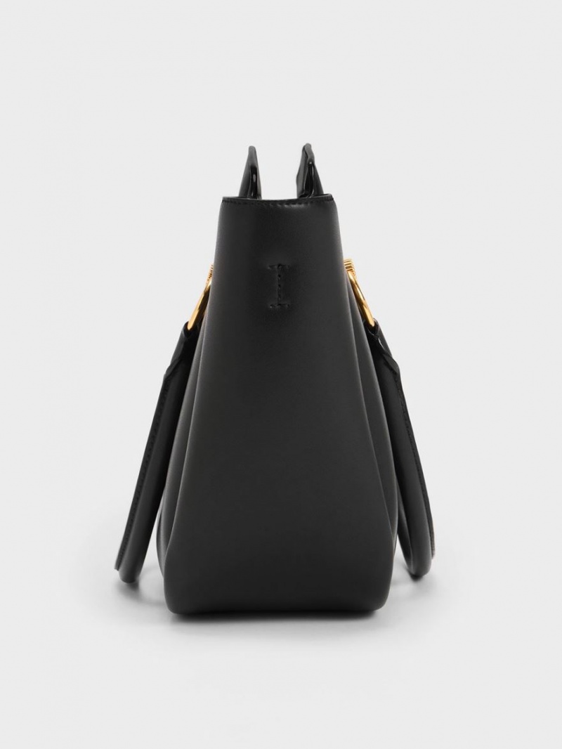 Charles & Keith Ring-Embellished Large Tote Veske Svarte | KNXLH3659