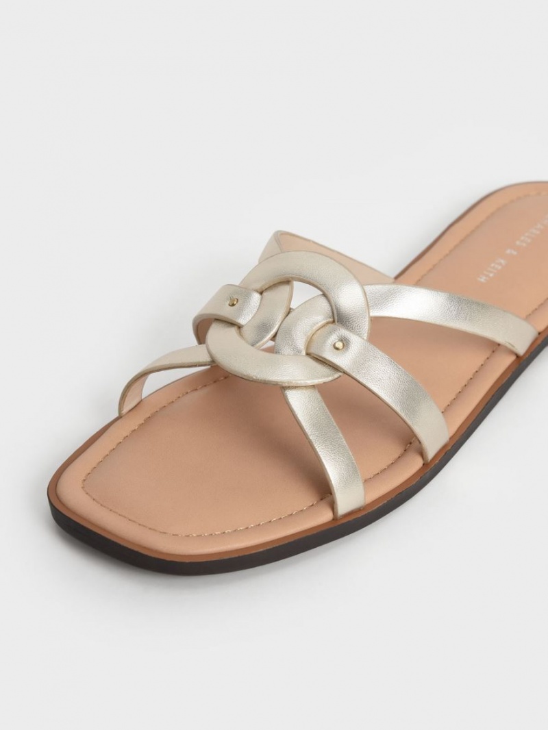 Charles & Keith Ring Detail Metallic Strappy Flats Badesandaler Gull | JZHOI9805