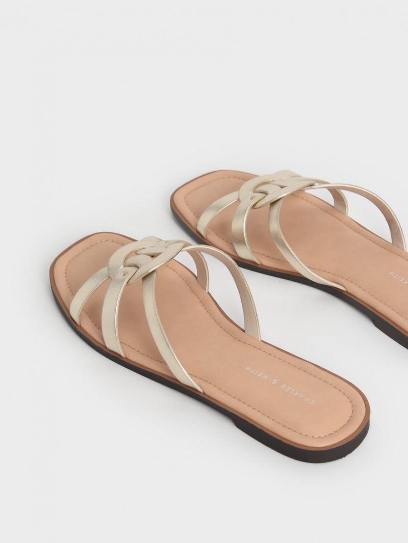 Charles & Keith Ring Detail Metallic Strappy Flats Badesandaler Gull | JZHOI9805