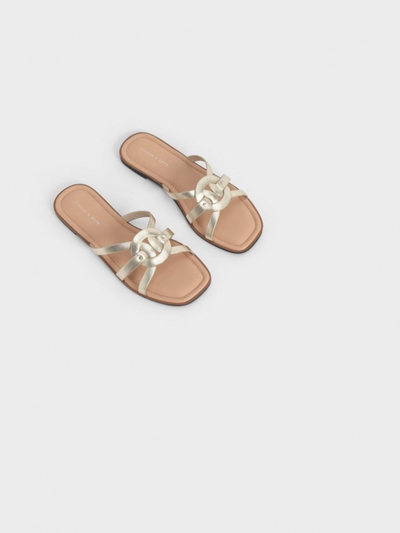 Charles & Keith Ring Detail Metallic Strappy Flats Badesandaler Gull | JZHOI9805