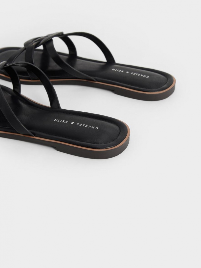 Charles & Keith Ring Detail Strappy Flats Badesandaler Svarte | DJSAB7860