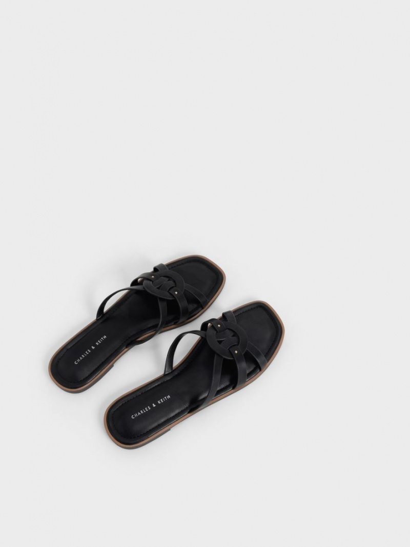 Charles & Keith Ring Detail Strappy Flats Badesandaler Svarte | DJSAB7860