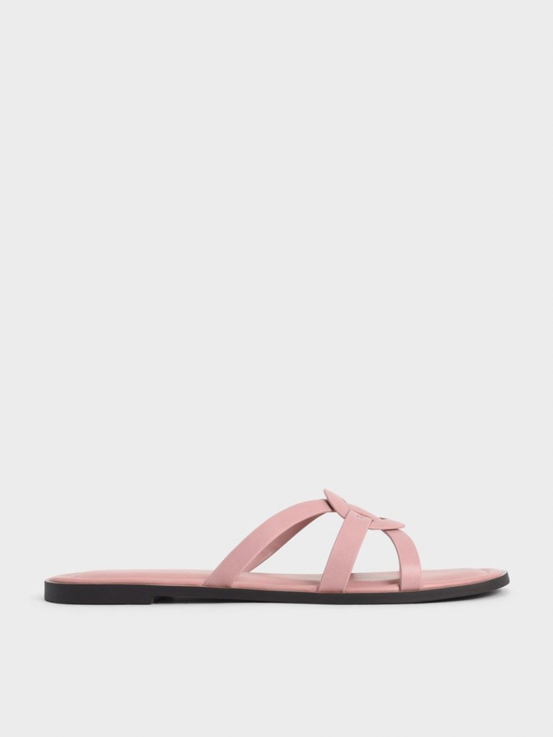 Charles & Keith Ring Detail Strappy Flats Badesandaler Lyse Rosa | PCIHO5692