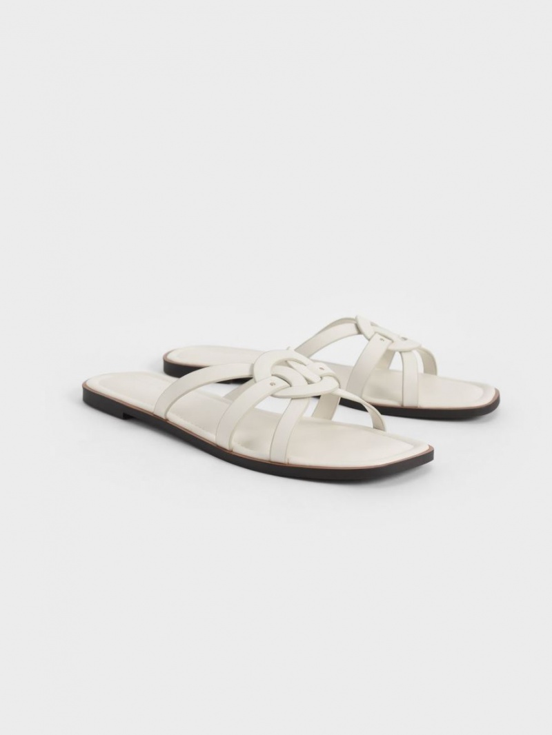 Charles & Keith Ring Detail Strappy Flats Badesandaler Hvite | GHFYQ2105