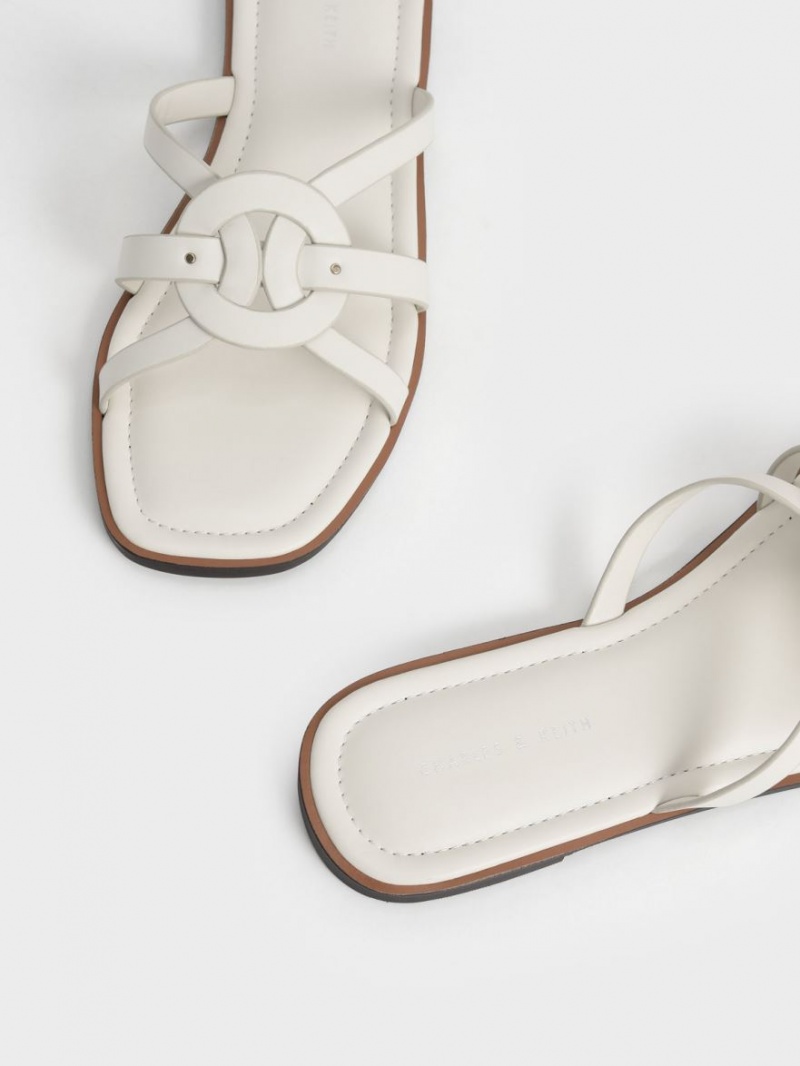 Charles & Keith Ring Detail Strappy Flats Badesandaler Hvite | GHFYQ2105