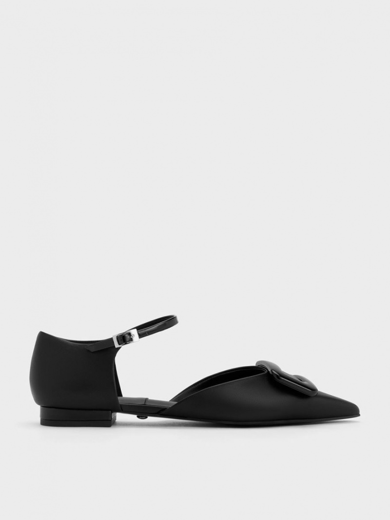 Charles & Keith Rosalie Lær D\'Orsay Flate Sko Svarte | IQPSD0214