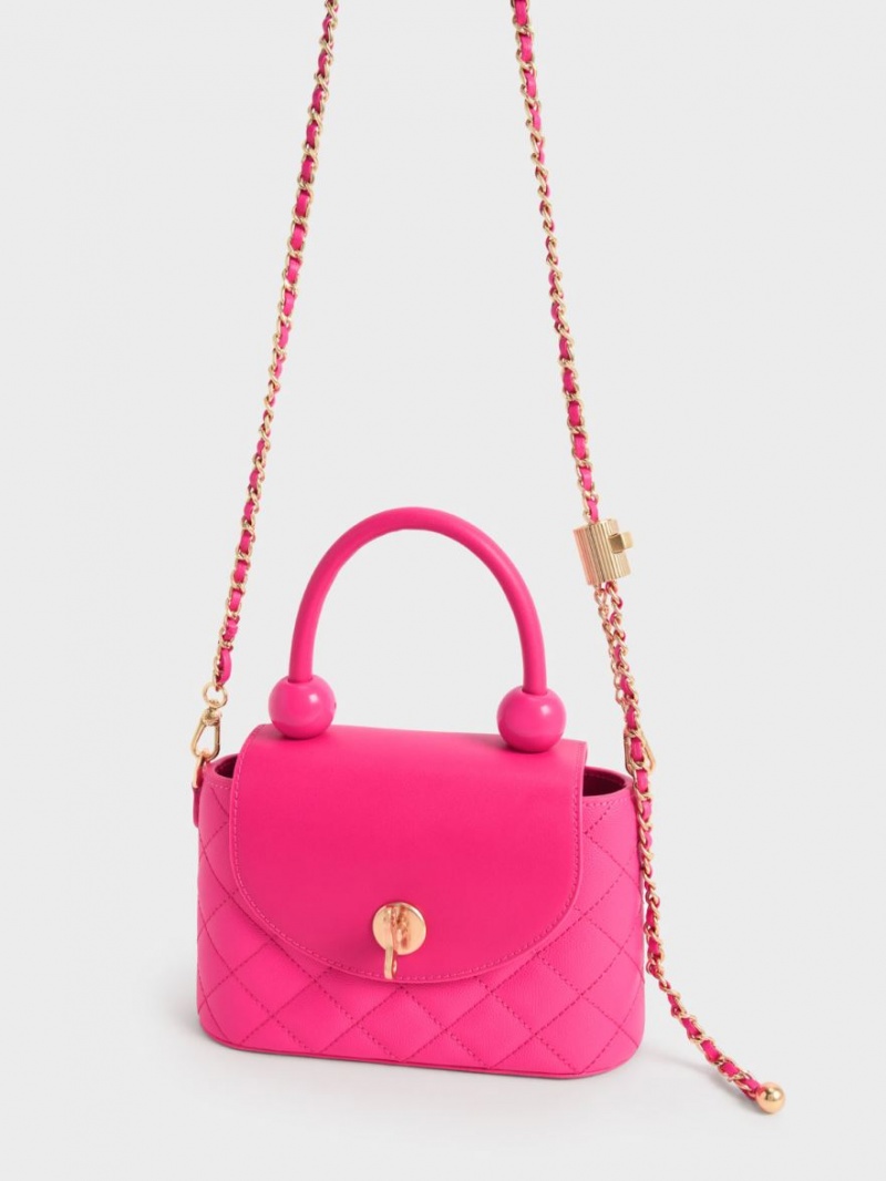 Charles & Keith Round Vattert Top Håndveske Fuchsia | NPBXJ4312