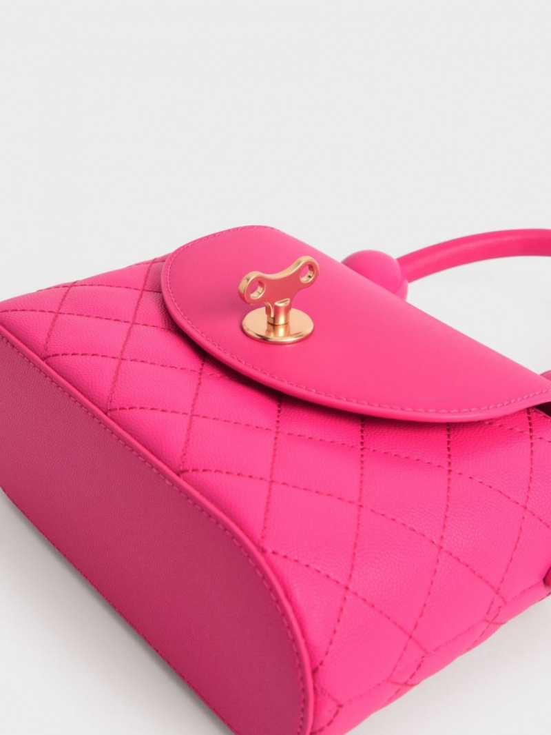 Charles & Keith Round Vattert Top Håndveske Fuchsia | NPBXJ4312