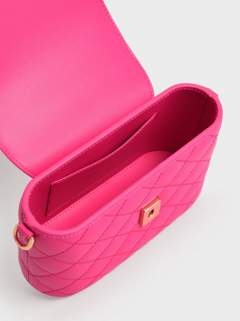 Charles & Keith Round Vattert Top Håndveske Fuchsia | NPBXJ4312