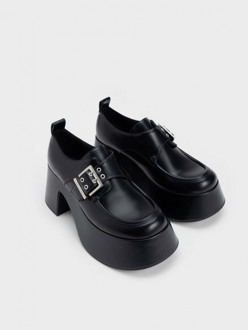 Charles & Keith Rubina Buckled Chunky Loafers Svarte | HCWDV4369