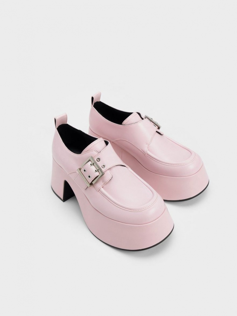 Charles & Keith Rubina Buckled Chunky Loafers Lyse Rosa | APGID1832