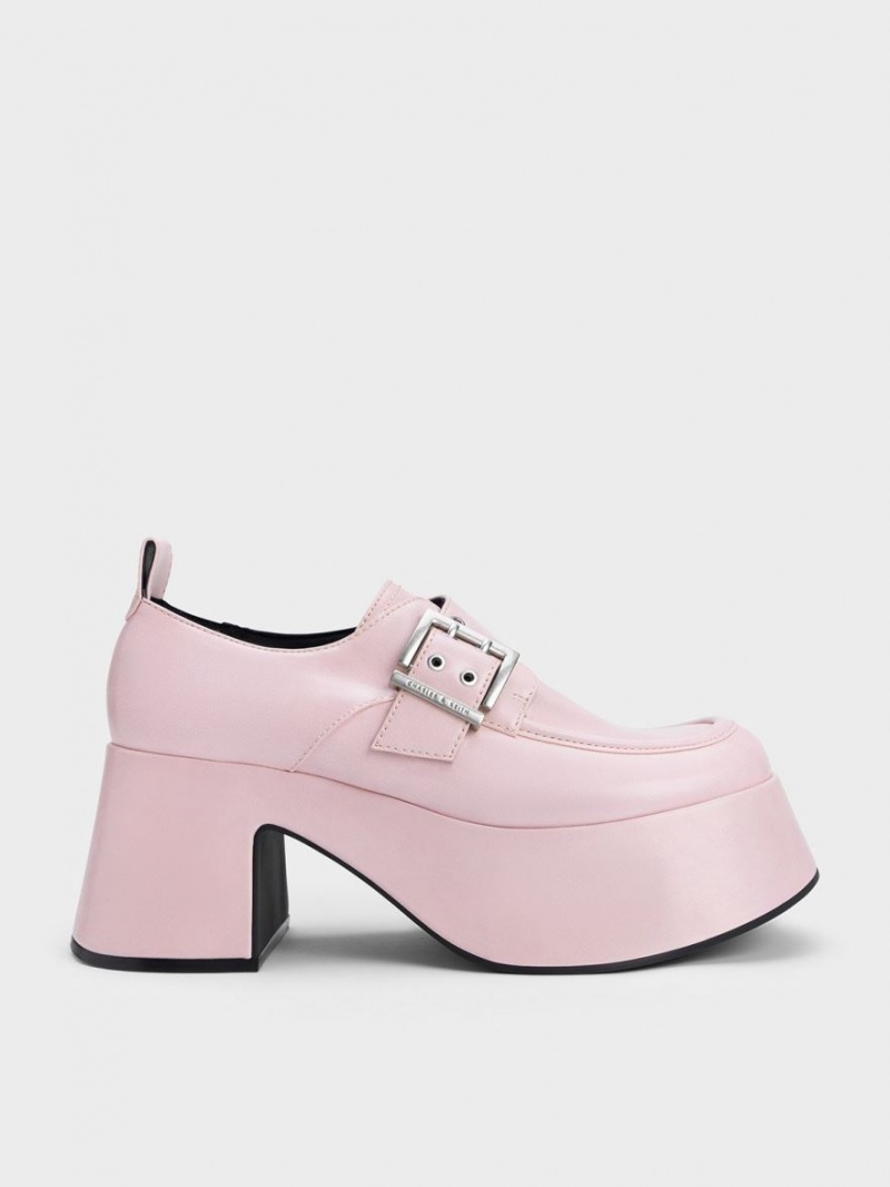 Charles & Keith Rubina Buckled Chunky Loafers Lyse Rosa | APGID1832