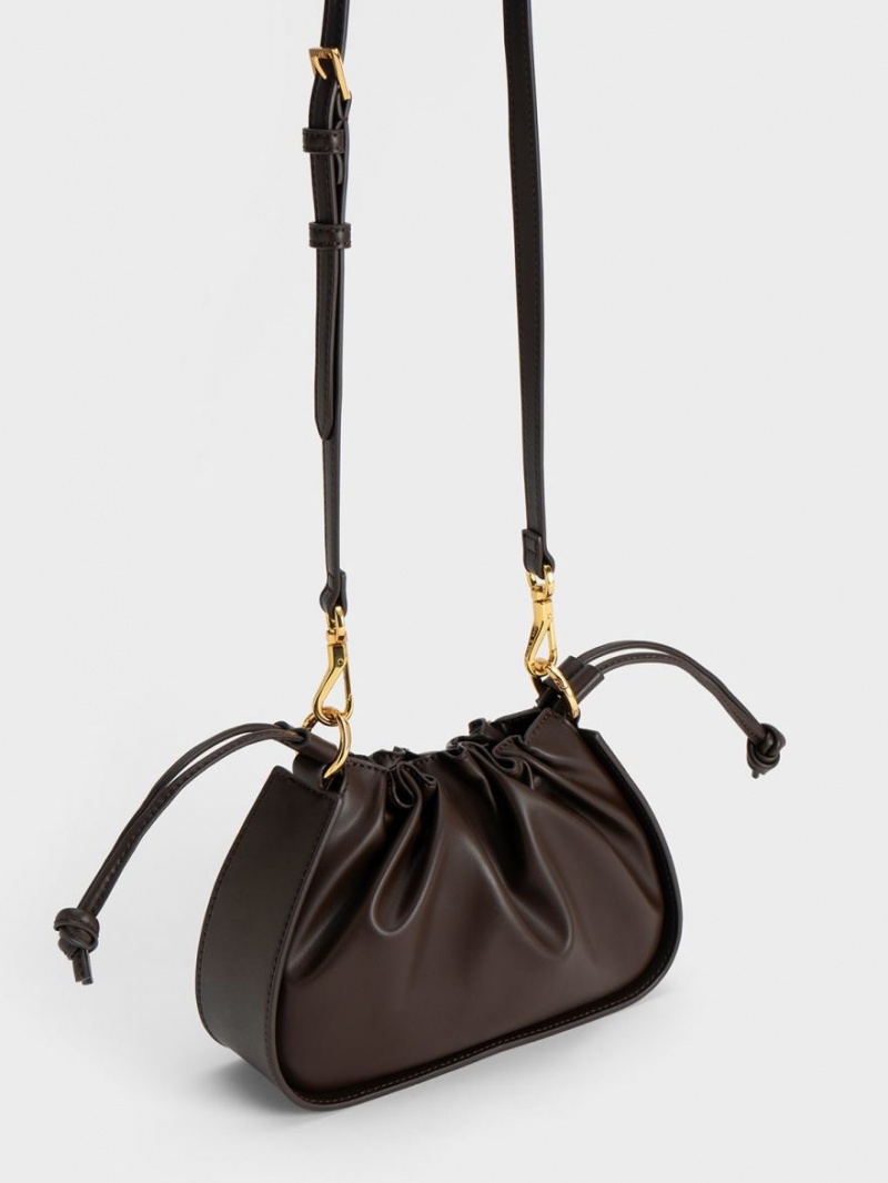 Charles & Keith Ruched Chain Handle Drawstring Skulderveske Mørke Brune | LFZGJ4860