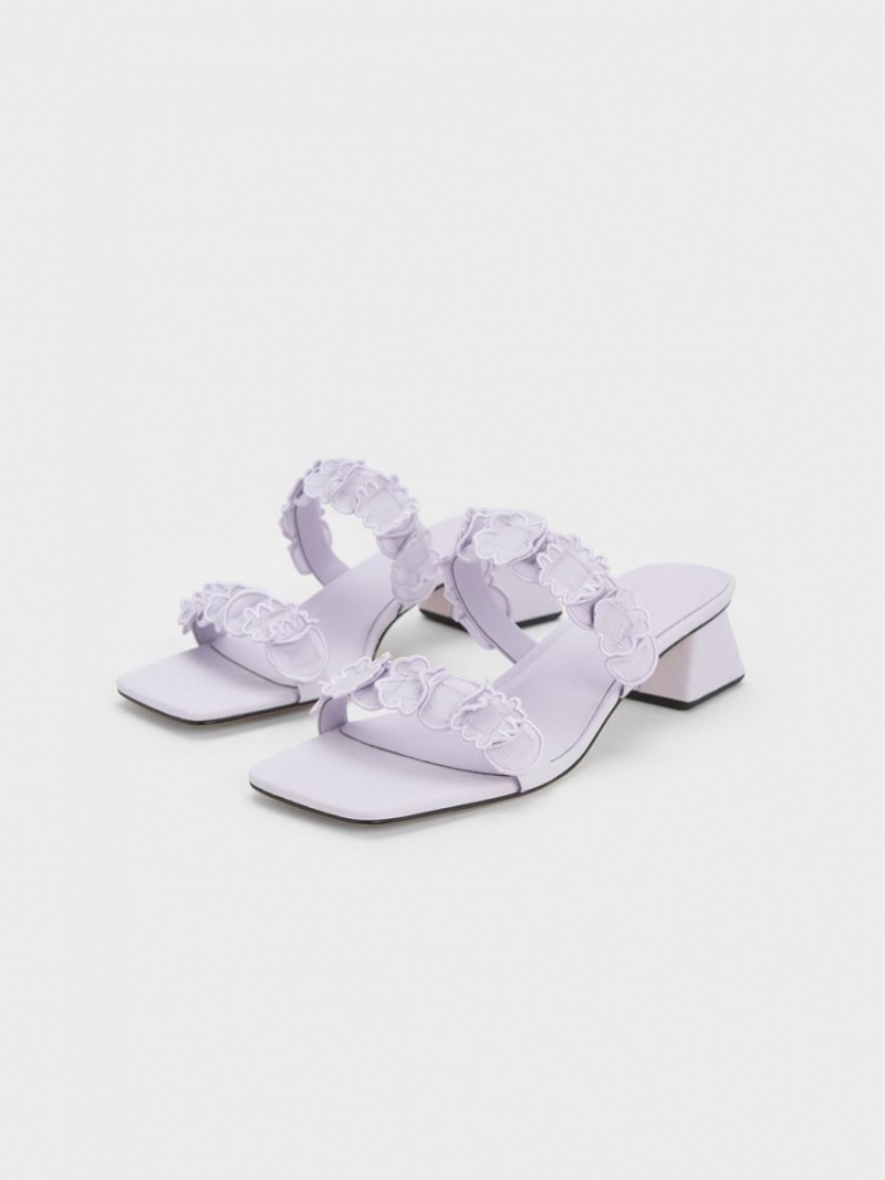 Charles & Keith Ruffled Bomull Hælene Mules Sko Lilla | OJDXL6813