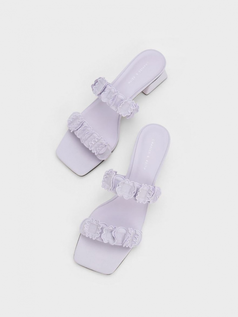 Charles & Keith Ruffled Bomull Hælene Mules Sko Lilla | OJDXL6813