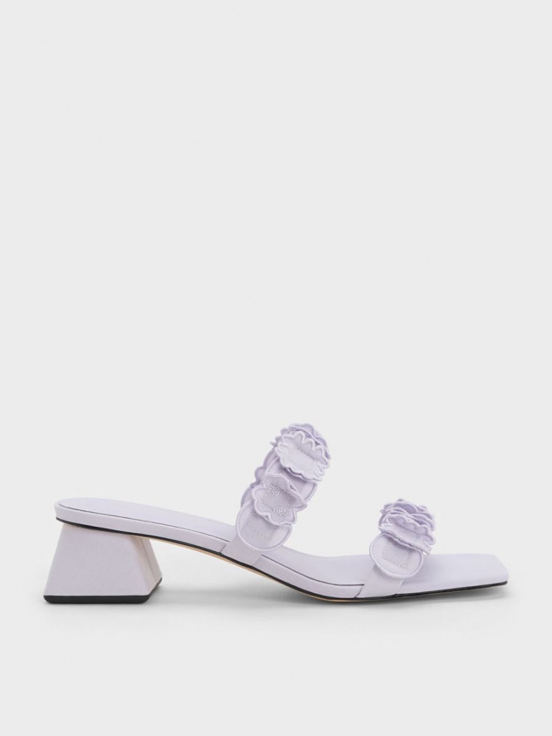 Charles & Keith Ruffled Bomull Hælene Mules Sko Lilla | OJDXL6813