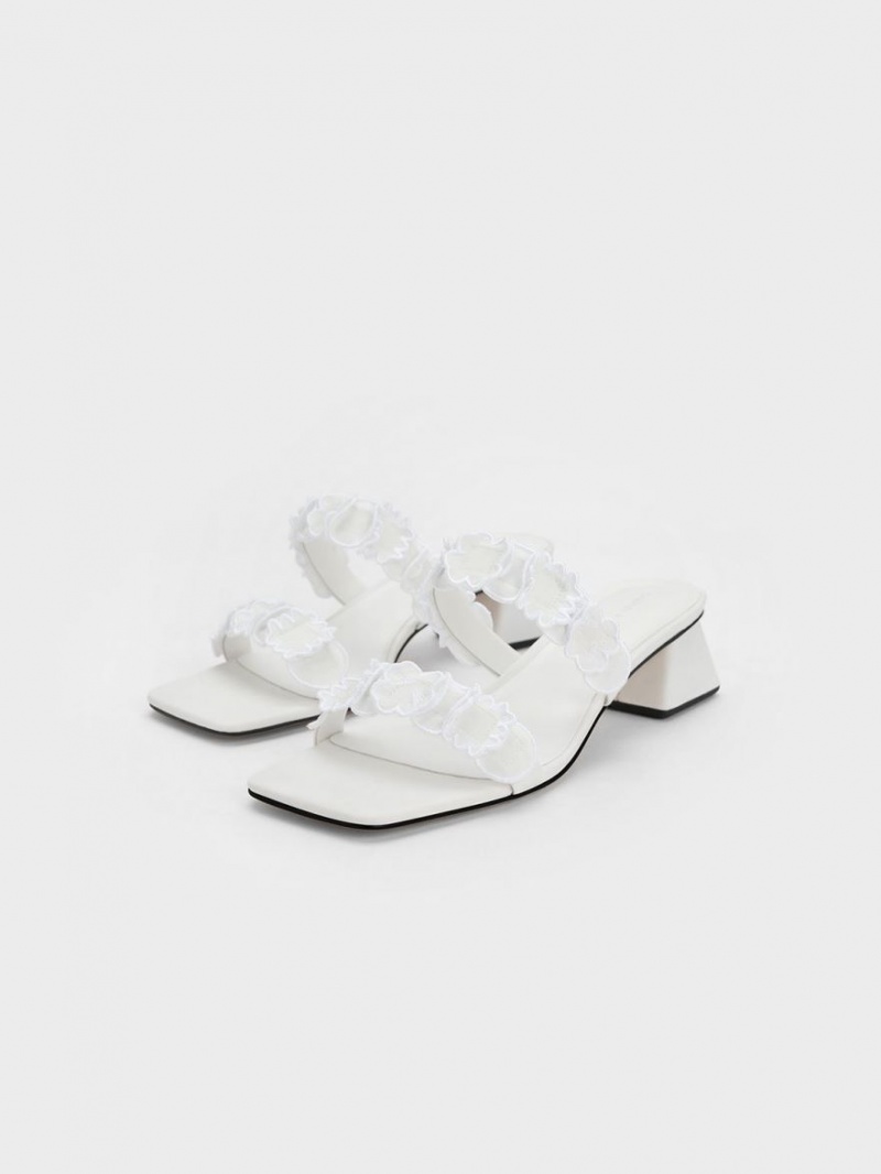 Charles & Keith Ruffled Bomull Hælene Mules Sko Hvite | QCFUB7509