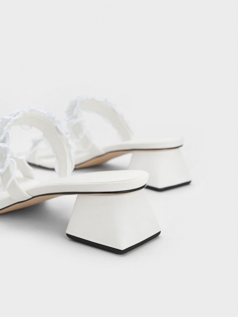 Charles & Keith Ruffled Bomull Hælene Mules Sko Hvite | QCFUB7509