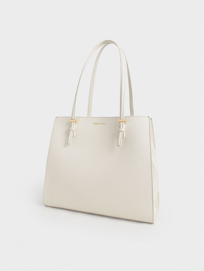 Charles & Keith Sansa Tote Veske Pisket Krem | BZGOL4965