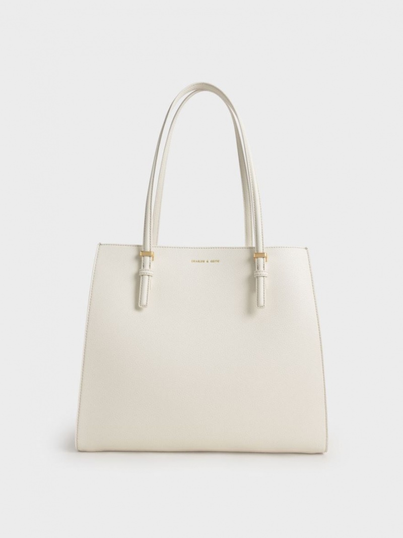 Charles & Keith Sansa Tote Veske Pisket Krem | BZGOL4965