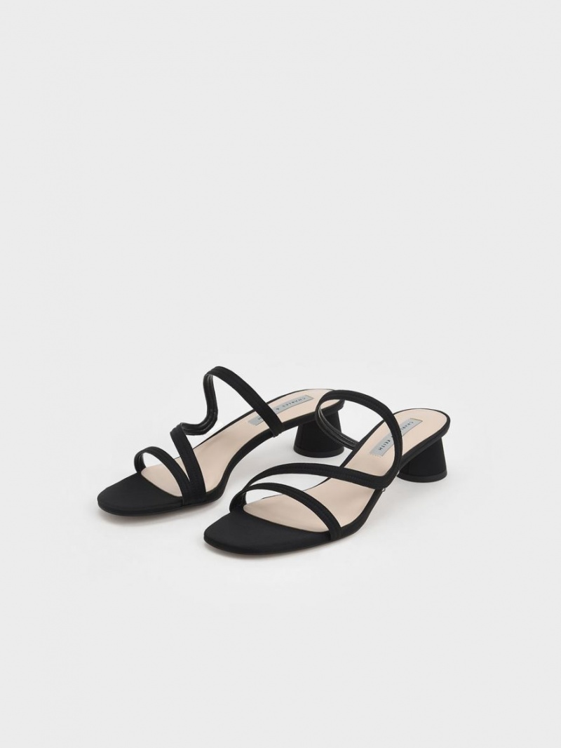 Charles & Keith Satin Wavy Reima Mules Sko Svarte | QCMTZ2574