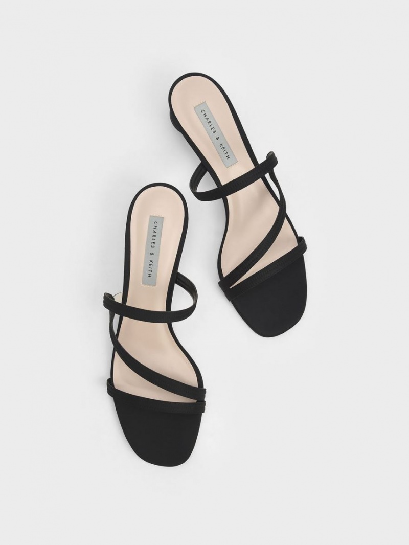 Charles & Keith Satin Wavy Reima Mules Sko Svarte | QCMTZ2574