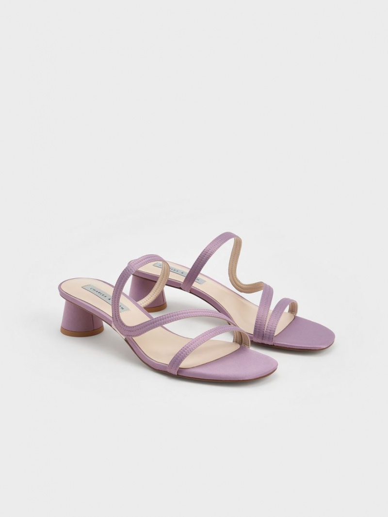 Charles & Keith Satin Wavy Reima Mules Sko Lilla | TXAOH0482