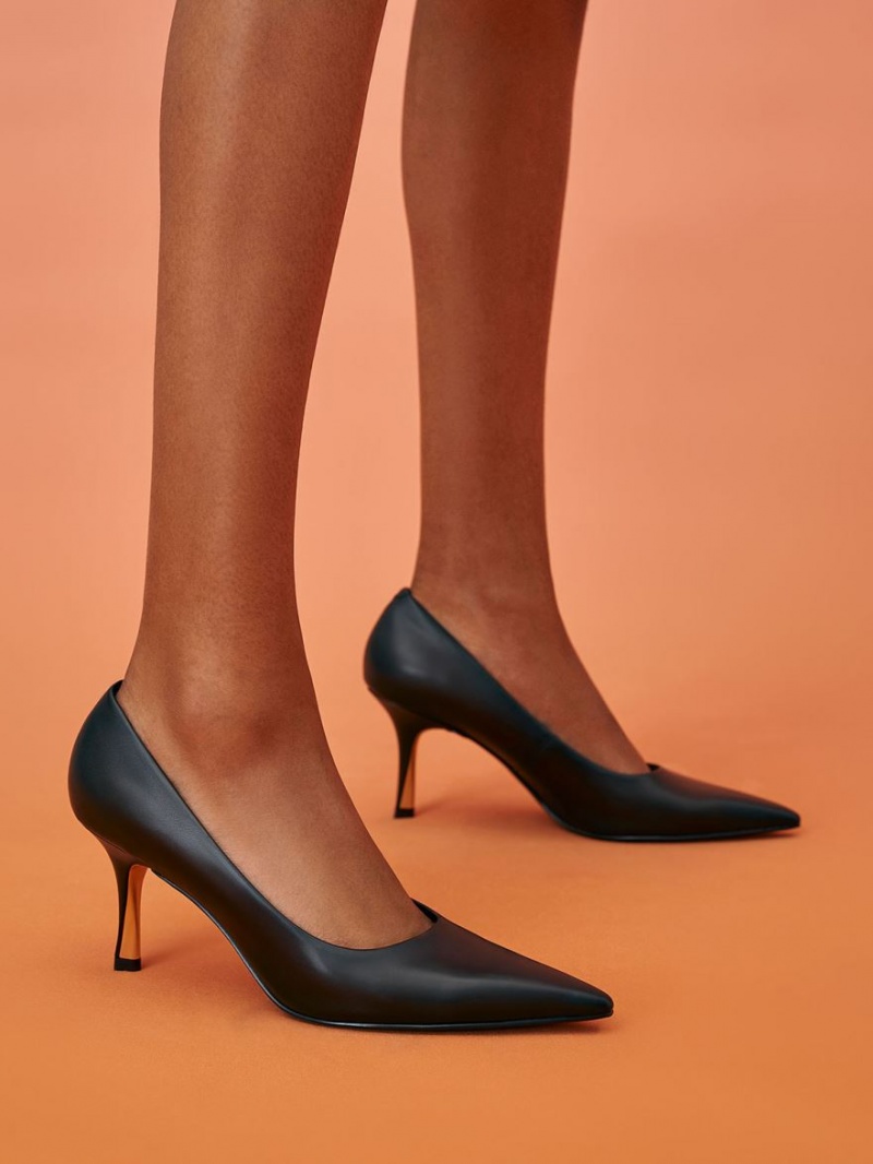 Charles & Keith Sculptural Heel Pointed-Tå Pumps Svarte | UIQRG5218