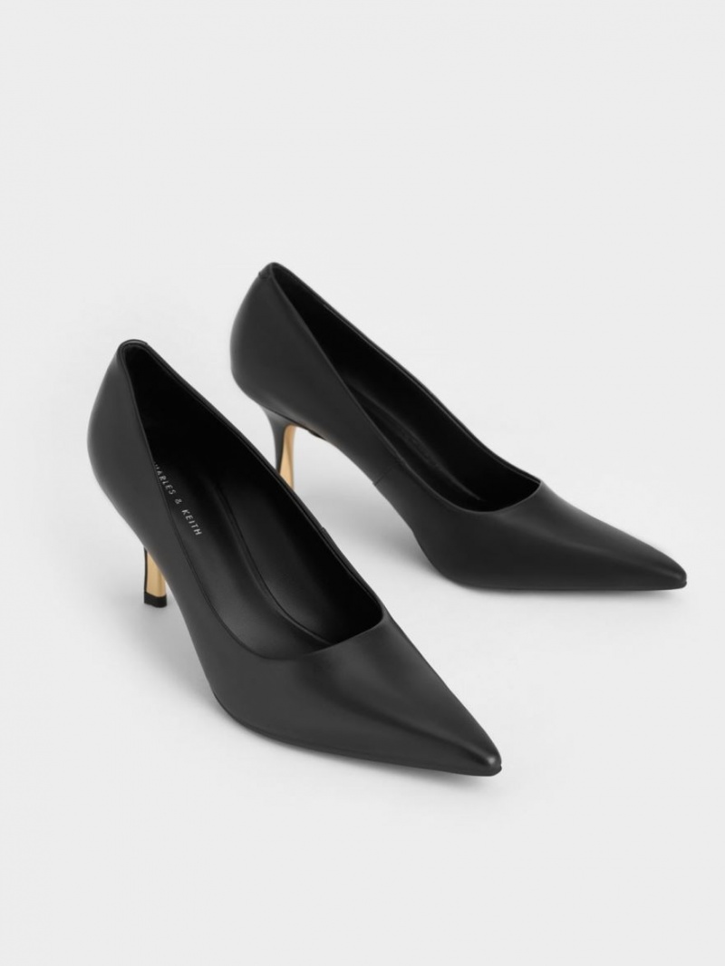 Charles & Keith Sculptural Heel Pointed-Tå Pumps Svarte | UIQRG5218