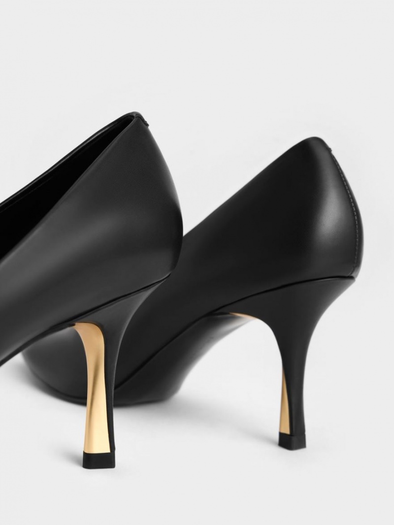 Charles & Keith Sculptural Heel Pointed-Tå Pumps Svarte | UIQRG5218