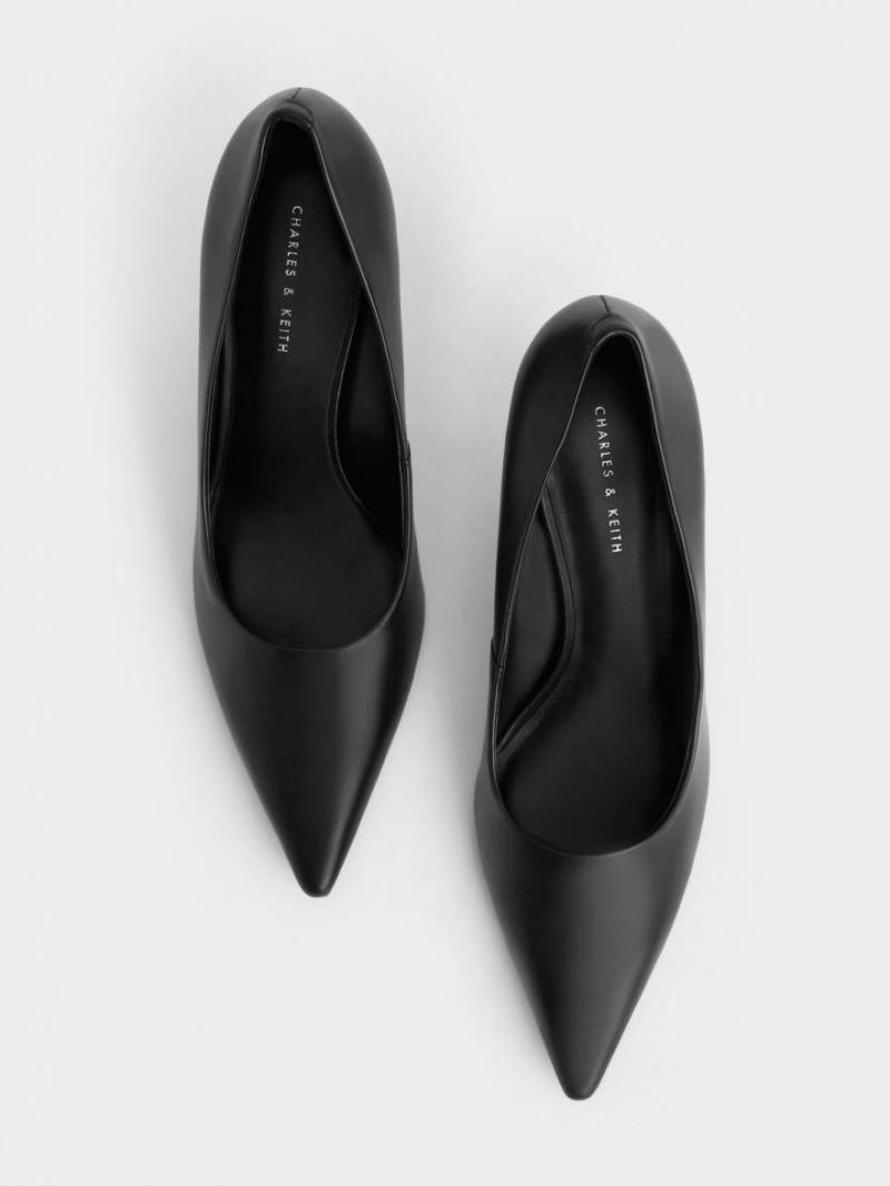 Charles & Keith Sculptural Heel Pointed-Tå Pumps Svarte | UIQRG5218