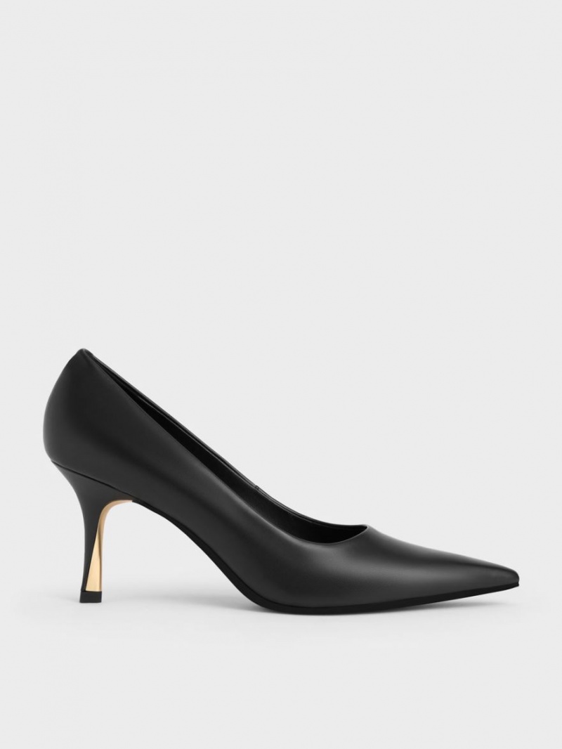 Charles & Keith Sculptural Heel Pointed-Tå Pumps Svarte | UIQRG5218