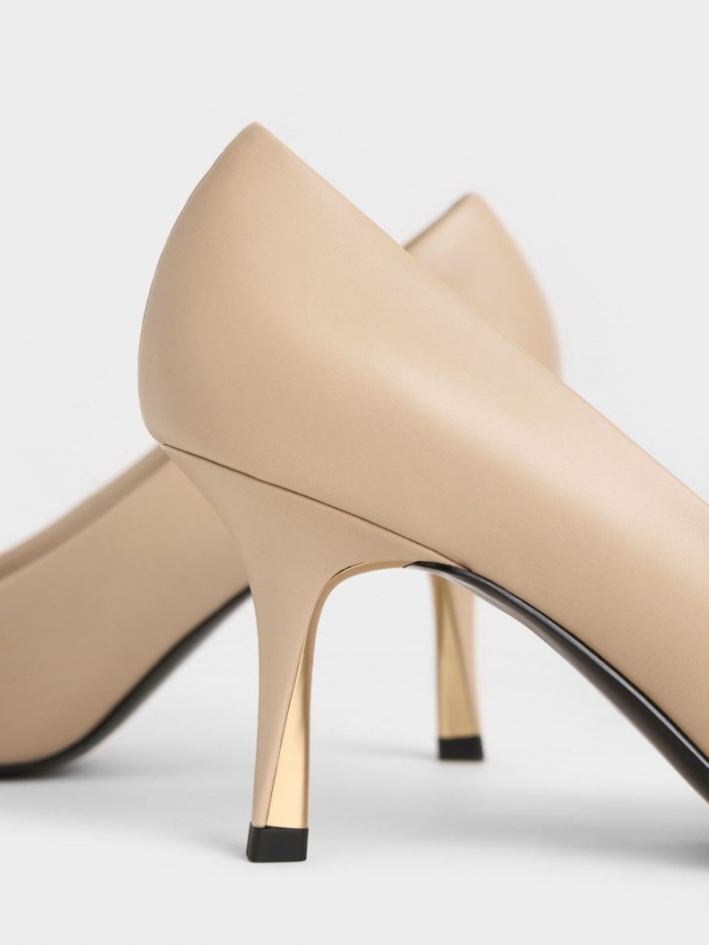 Charles & Keith Sculptural Heel Pointed-Tå Pumps Beige | EFLSW9218