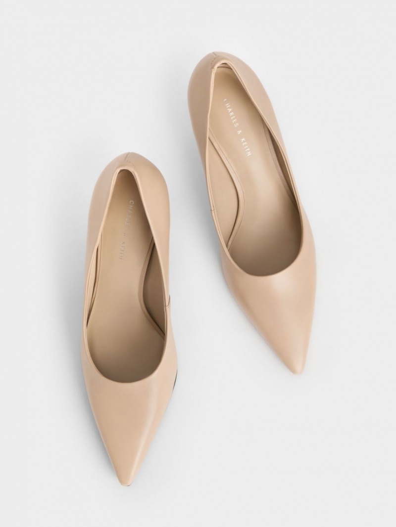 Charles & Keith Sculptural Heel Pointed-Tå Pumps Beige | EFLSW9218