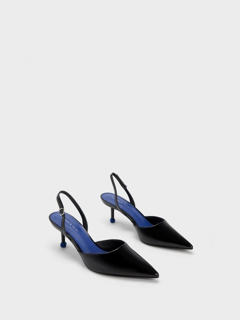 Charles & Keith Sculptural Heel Slingback Pumps Svarte | ONAUQ3249