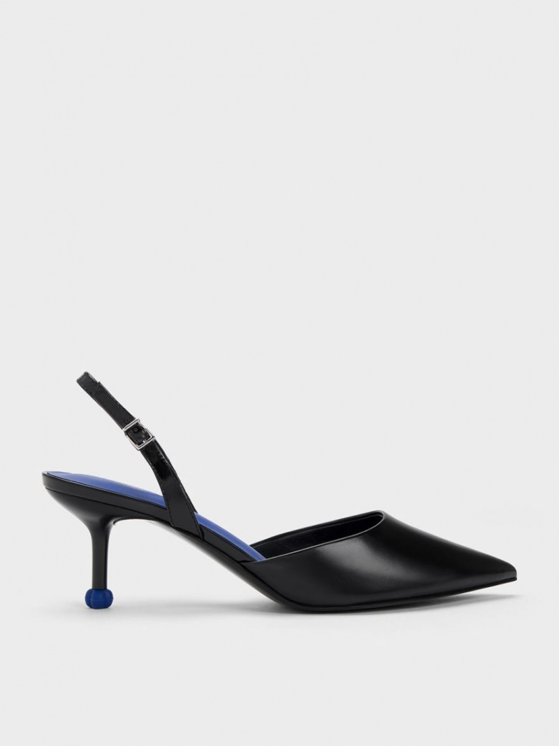 Charles & Keith Sculptural Heel Slingback Pumps Svarte | ONAUQ3249