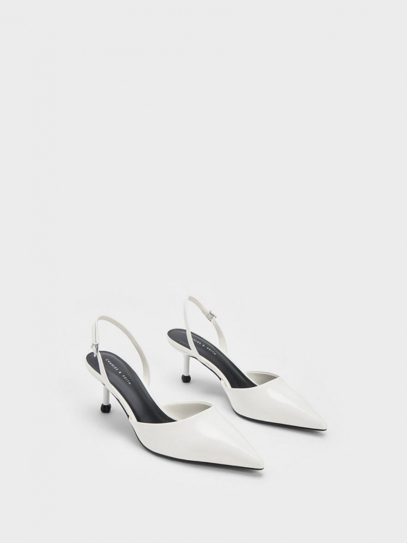 Charles & Keith Sculptural Heel Slingback Pumps Hvite | GZWSM3047