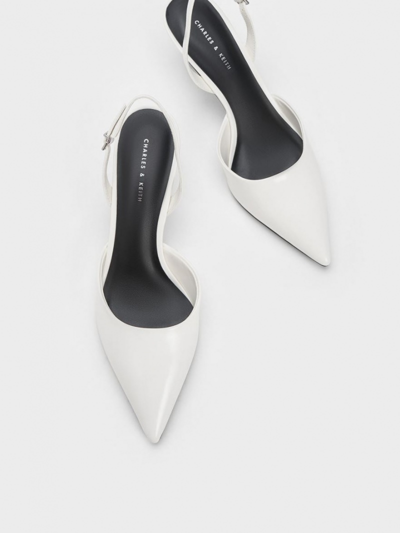 Charles & Keith Sculptural Heel Slingback Pumps Hvite | GZWSM3047