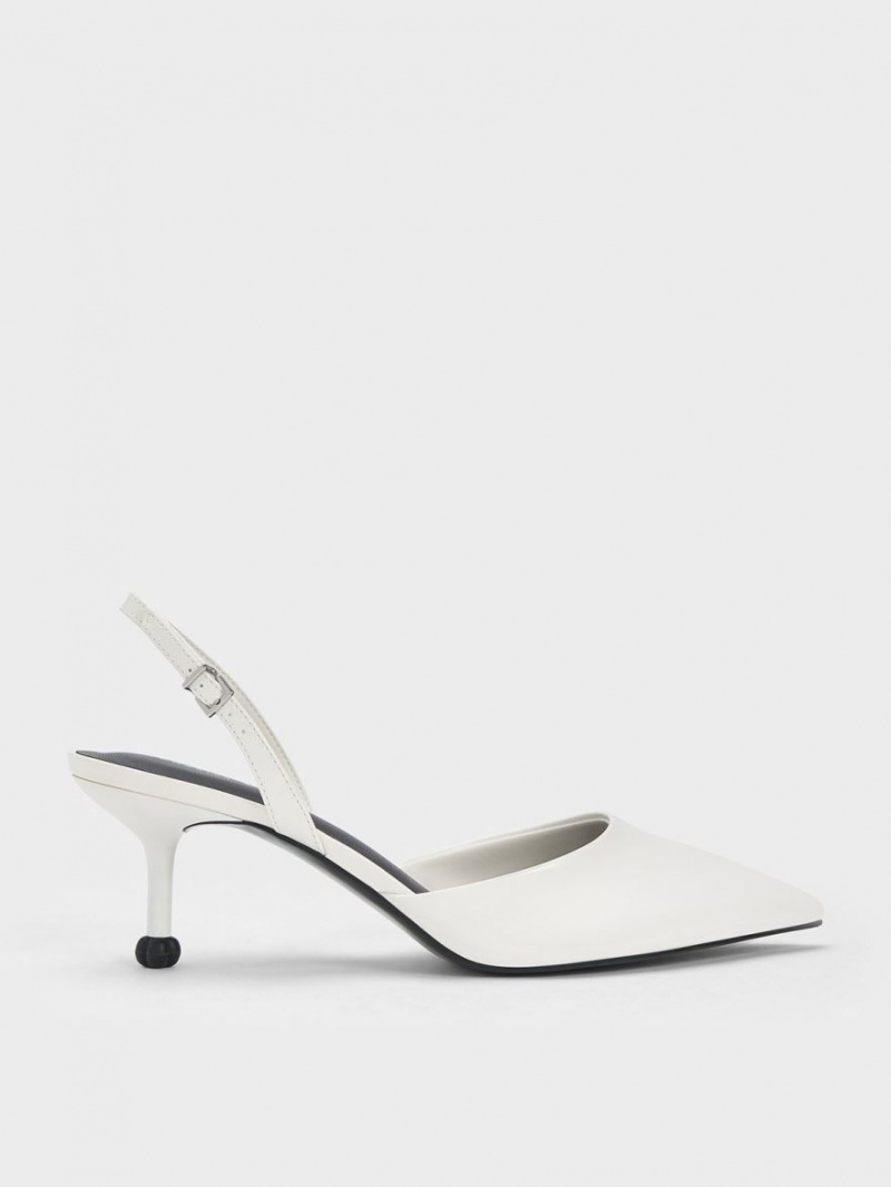 Charles & Keith Sculptural Heel Slingback Pumps Hvite | GZWSM3047