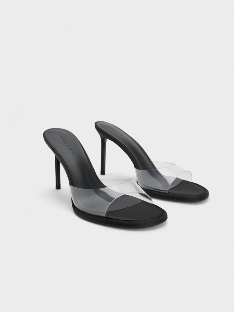 Charles & Keith See-Through Cylindrical Heel Mules Sko Svarte | QEMYW9584