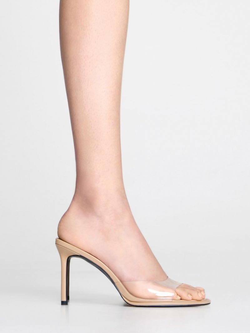 Charles & Keith See-Through Cylindrical Heel Mules Sko Beige | YLSHM0562