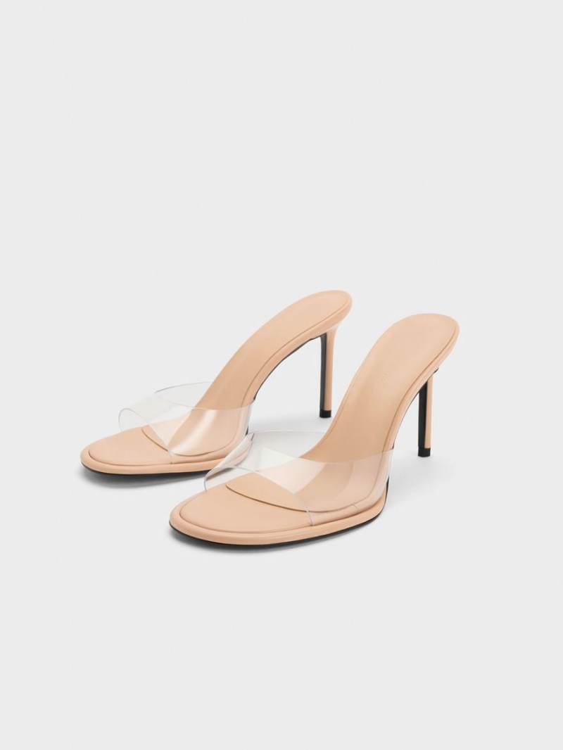 Charles & Keith See-Through Cylindrical Heel Mules Sko Beige | YLSHM0562