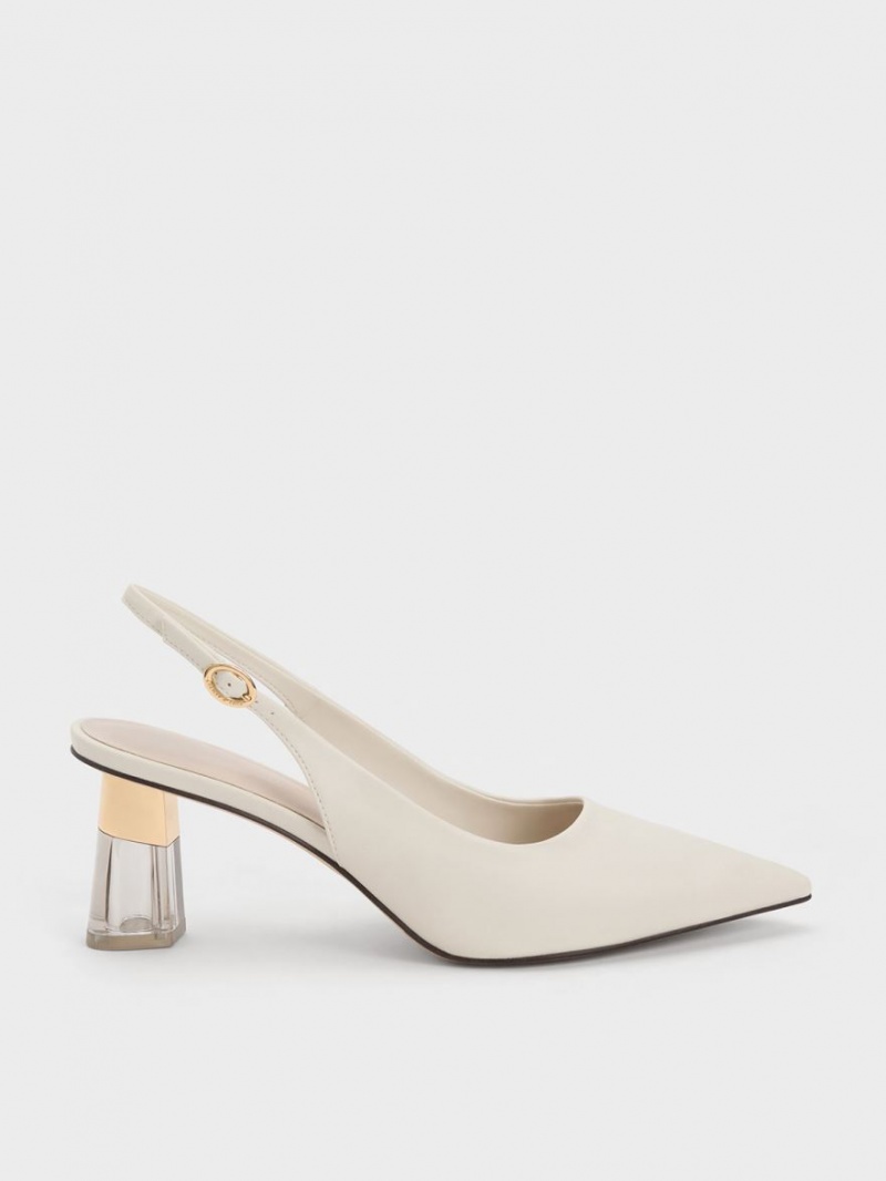 Charles & Keith See-Through Trapeze Heel Slingback Pumps Hvite | THQVY7381