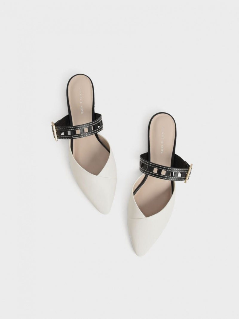 Charles & Keith Sepphe Cut-Out Reima Flate Mule Pumps Hvite | RSDNK4053