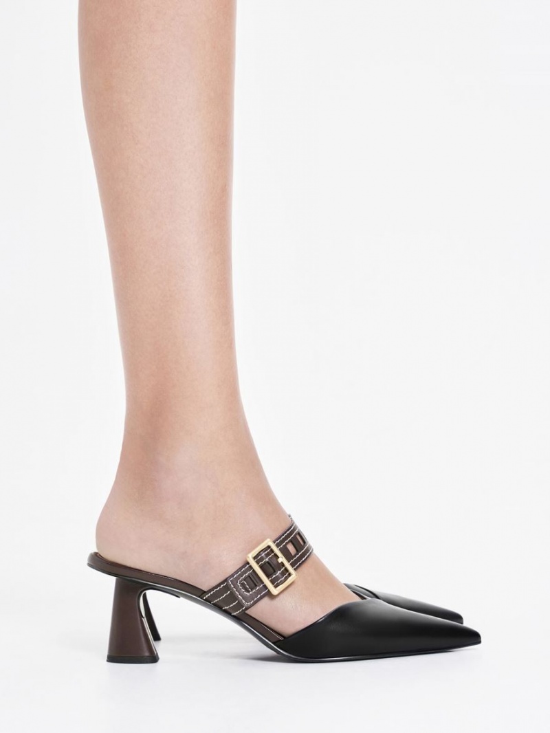 Charles & Keith Sepphe Cut-Out Reima Hælene Mule Pumps Svarte | HWJSE8159