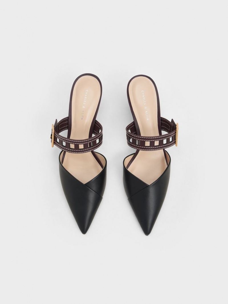 Charles & Keith Sepphe Cut-Out Reima Hælene Mule Pumps Svarte | HWJSE8159