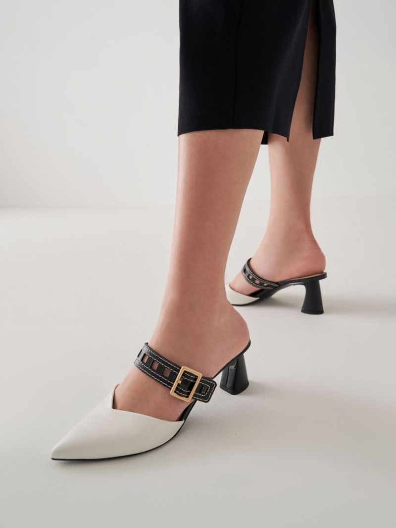 Charles & Keith Sepphe Cut-Out Reima Hælene Mule Pumps Hvite | XJVWN9746