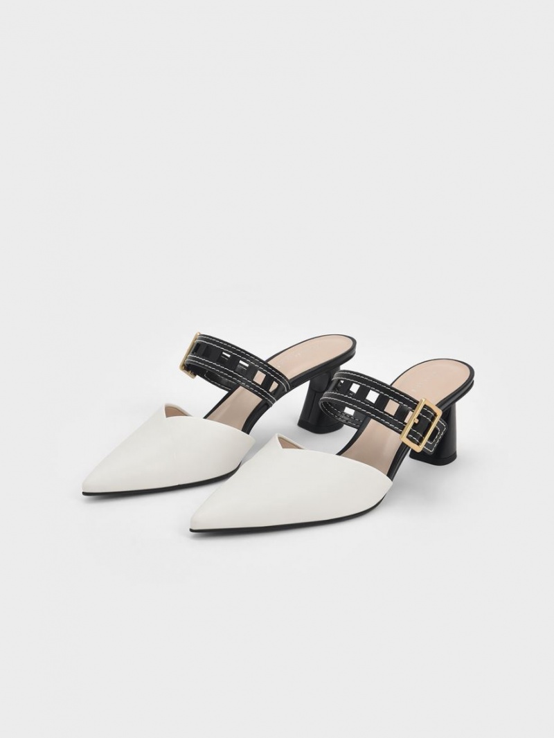 Charles & Keith Sepphe Cut-Out Reima Hælene Mule Pumps Hvite | XJVWN9746